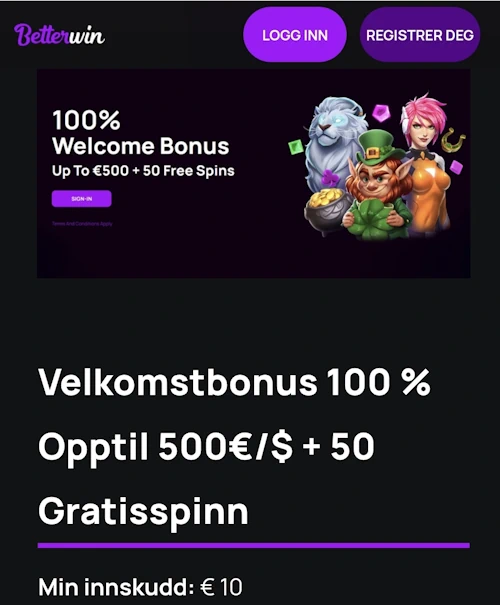 Bonus av BetterWin Casino