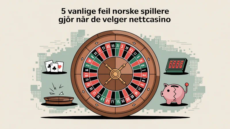 En illustrativ infografikk som viser "5 Vanlige Feil Norske Spillere Gjør Når de Velger Nettcasino".