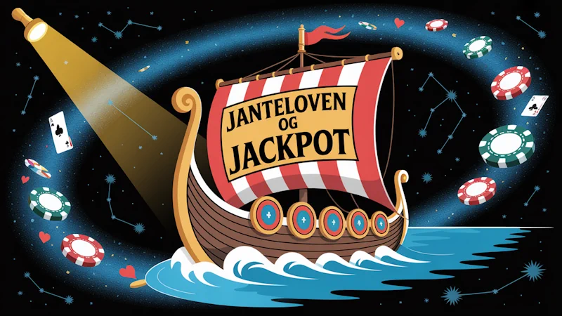 En plakatillustrasjon som viser et stilisert vikingskip som seiler gjennom en virvlende galakse av kasinosjetonger og spillkort.