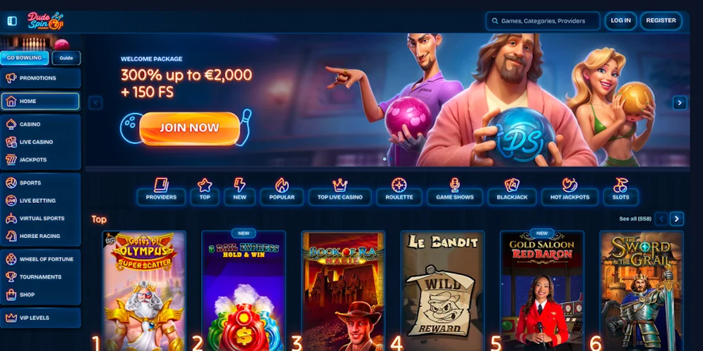 Lobby av DudeSpin Casino